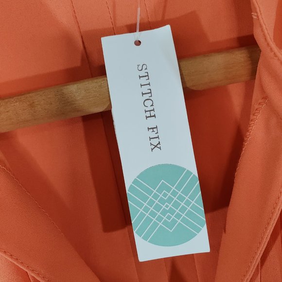 41 Hawthorne Breyson Pleated Tab-Sleeve Coral Orange Blouse S - Picture 3 of 12